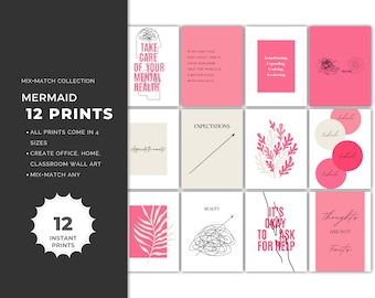 12 Mental Health POSTERS| Digital Download | Gallery Wall Set  | Petal Pink Wall Decor | Home Decor | Pink Wall Art | Blush Flower Prints