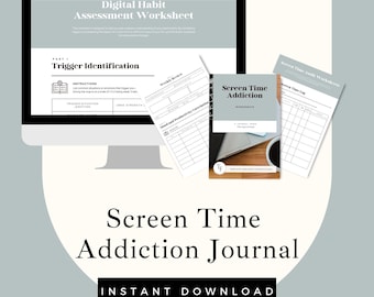 Screen Time Addiction Worksheets, Digital Detox for Kids, Parenting Tools, CBT Techniques, Mental Health Support |  Digital Download | PDF