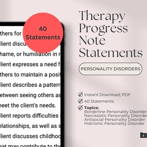 Therapy Progress Note Statements | Personality Disorders| Narcissistic | Psychotherapy Notes | Progress Note Template | Therapy | PDF
