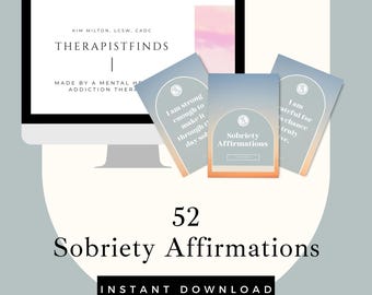 52 Sobriety Affirmation Cards, Digital Download for Addiction Recovery, Mental Health Support, Therapy Tools |  Digital Download