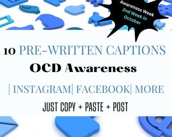10 Pre-Written Social Media Captions and Hashtags on OCD Awareness| Instagram | Facebook | Social Media|  No Images | Copy + Paste