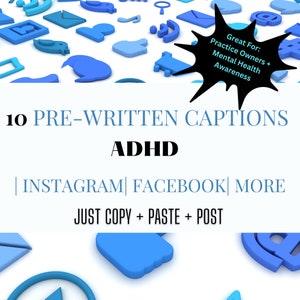 10 Pre-Written Social Media Captions and Hashtags on ADHD | Instagram | Facebook | No Images | Copy + Paste