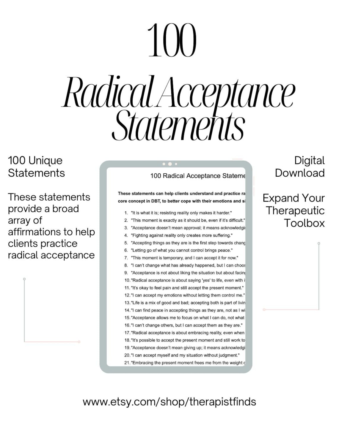 100 Radical Acceptance Statements | DBT Skills | Empathetic Supportive ...