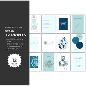 12 ocean Mental Health POSTERS| gallery wall | therapy decor|  counseling| therapist office| wall art| Wall Art Office| MIX+MATCH|