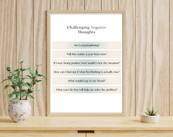 Mental Health POSTER| gallery wall | therapy decor|  counseling| therapist office| office| Negative Thoughts| Wall Art Office| Challenge
