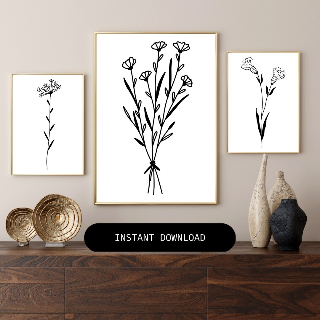 Line Flowers Printable| Minimalist Botanical PRINT Set of 3| Gallery ...