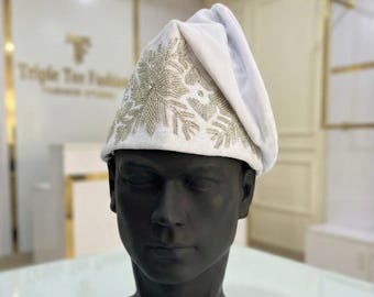 Handmade Velvet Beaded African Men's Cap | Nigerian Wedding