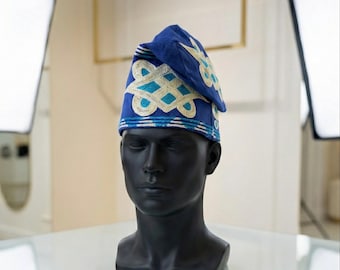 Embroidered Aso Oke Cap | Fila Ijebu, Nigerian Men's Hat (23 inches)