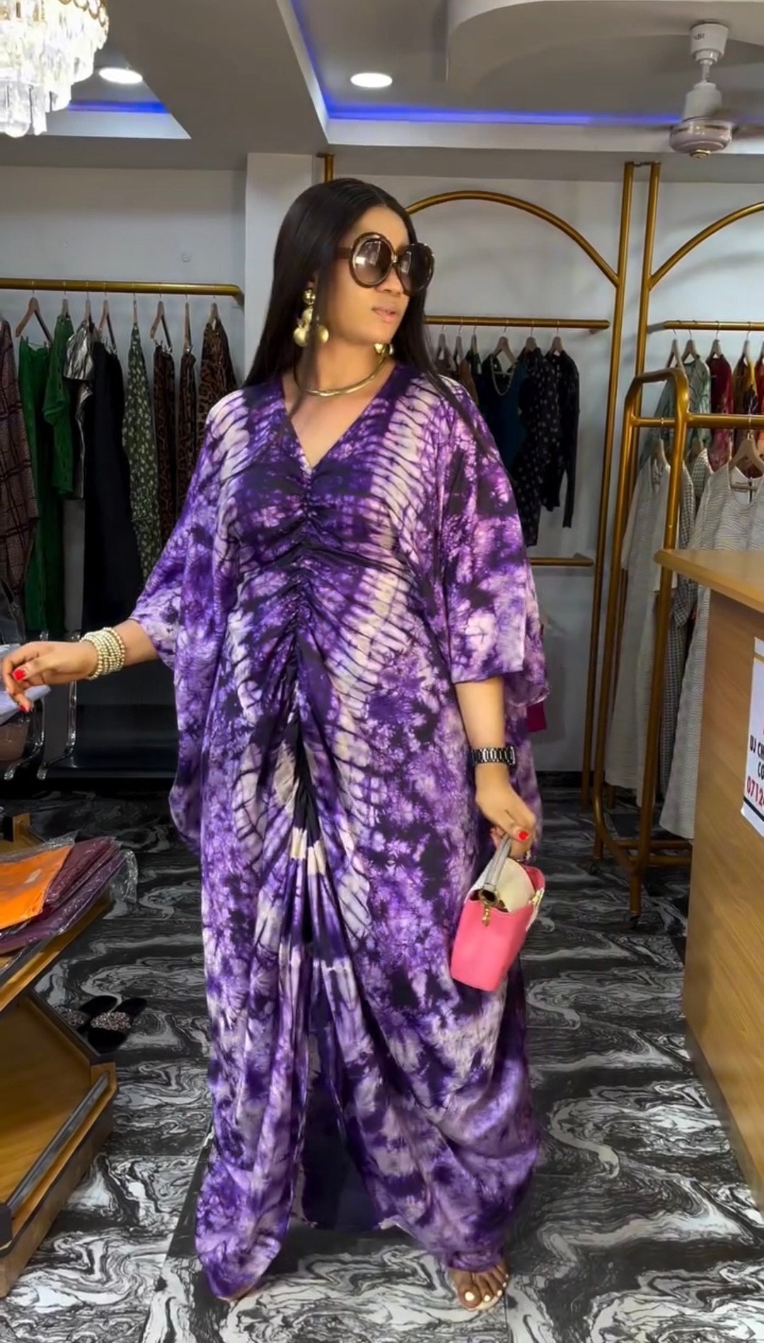 Adire/Tye Dye silk kaftan/BouBou/Caftan Shirt dress Summer/Beach wear Evening wear maxi/gown