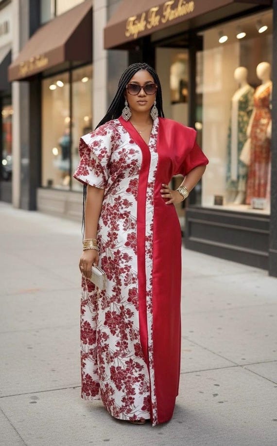 boubou dress for ladies African Mikado Brocade | Kaftan With Scarf nigerian bubu dress