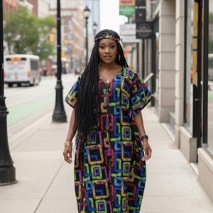 African Dashiki Dress For Women With Headwrap - Floral Print, Vintage Style, 100% Cotton, Sizes Available - View #10