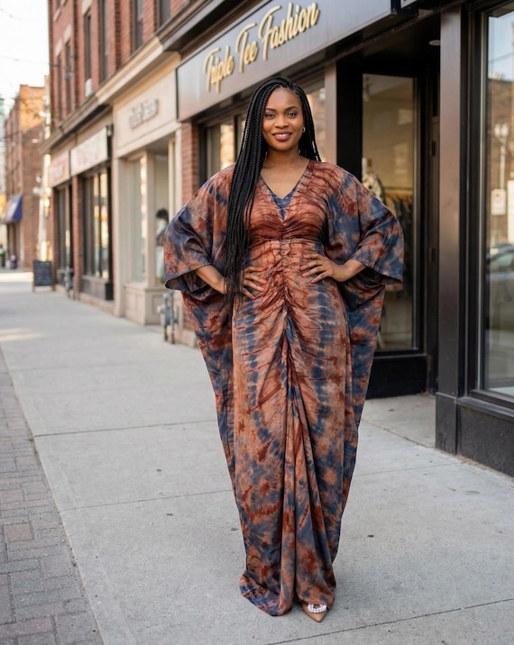 African Adire Silk Boubou Dress