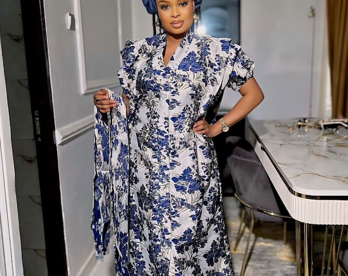 Featured listing image: African dress| danshiki | Kaftan| Jalabiya| Rich aunty | Nigerian dress| Party dress| One size fits all| European brocade boubou| Rich Aunty