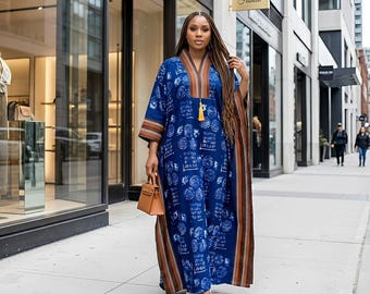 Handmade Ankara Brocade Kaftan Dress | African Print Boubou with Headband