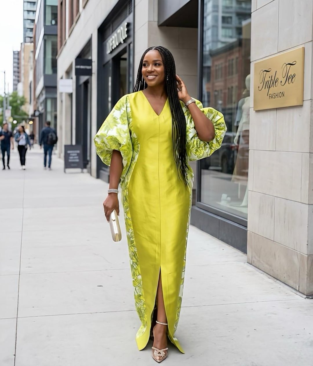 Olive Green Mikado Brocade Boubou | Nigerian Kaftan Dress With