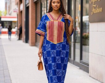 African Ankara Brocade Maxi Dress | Nigerian Made Tie-Dye Boubou Kaftan