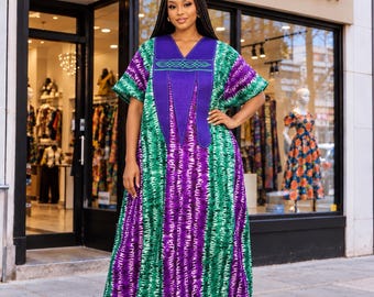 Afrikanisches Adire-Kampala-Boubou-Kleid | Bestickter Kaftan, Einheitsgröße