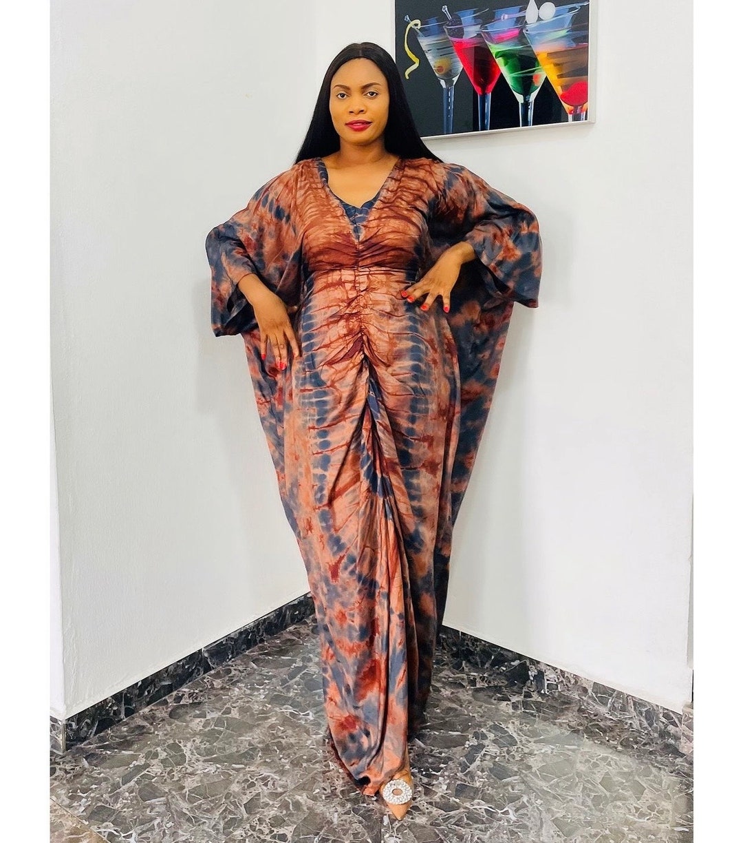 Adire/Tye Dye silk kaftan/BouBou/Caftan Shirt dress Summer/Beach wear Evening wear maxi/gown main image 1