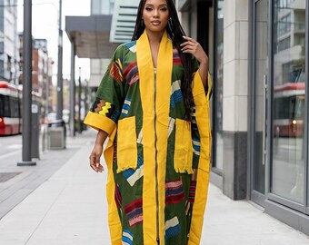 Handmade Ankara Kaftan Dress | African Print Cotton Boubou with Headtie