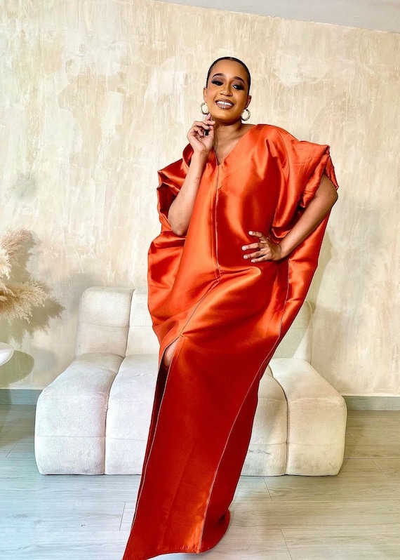 MIKADO B@NDANA popyurs限定 African Mikado Silk Kaftan | Burnt Orange Boubou Dress - Etsy