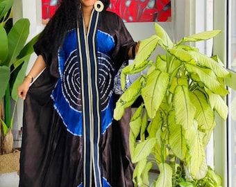 Handmade Adire Batik Boubou Dress | Nigerian Kaftan with Inner Belt