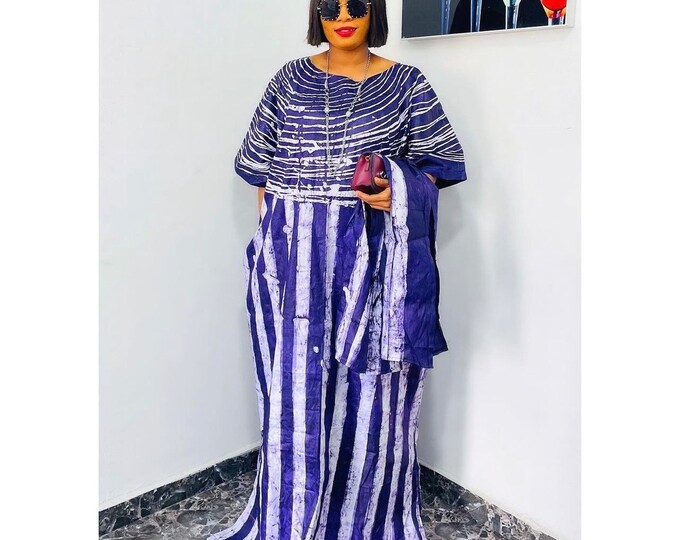 Authentic African Adire Brocade Boubou With Stripes Pattern| Jalabiya ...