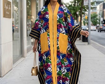Handmade Ankara Brocade Kaftan Dress with Scarf