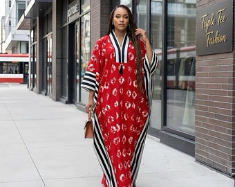 Handmade Ankara Brocade Kaftan Dress | African Print Boubou with Headtie