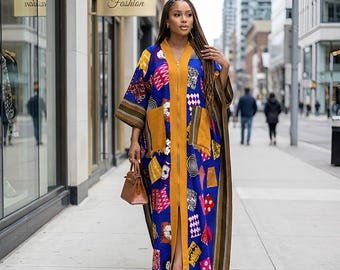 Handmade Ankara Brocade Kaftan Dress | African Print Boubou with Headtie