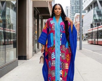 Handmade Ankara Brocade Kaftan Dress | African Print Boubou with Headtie