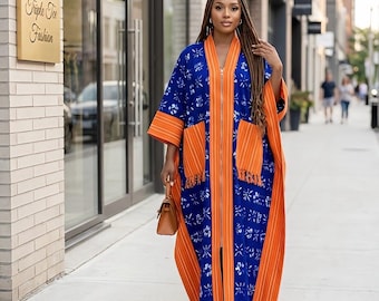 Handmade Ankara Brocade Kaftan Dress | African Print Boubou with Headtie