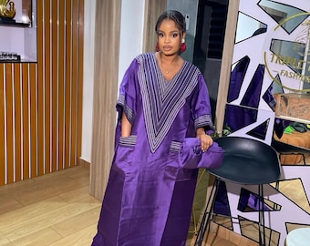 Mikado Boubou Kaftan with Aso Oke Detail | Nigerian Party Dress