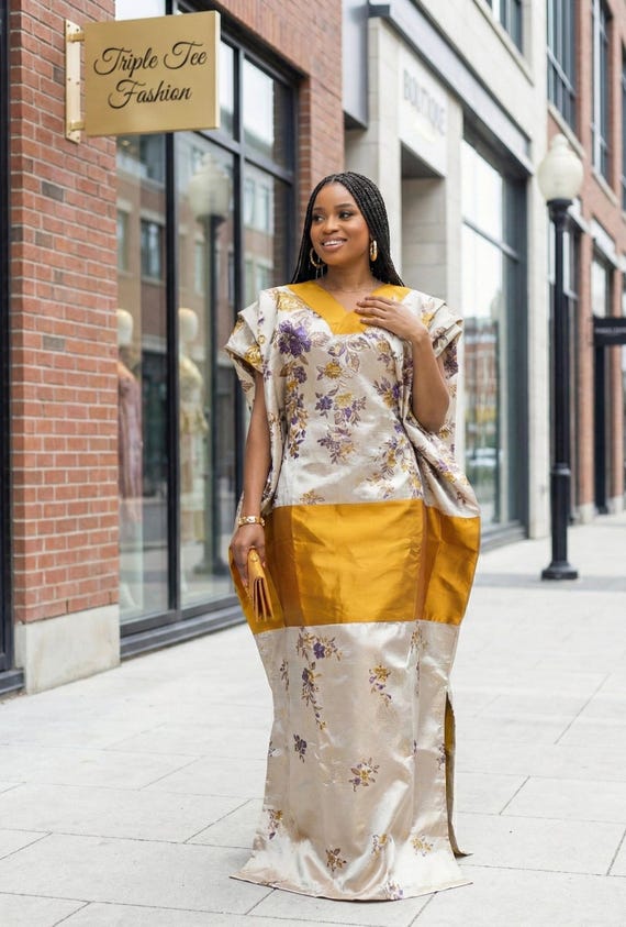 golden mikado dress Floral Brocade Boubou | African Kaftan, Rich Aunty Style mikado gown styles for ladies