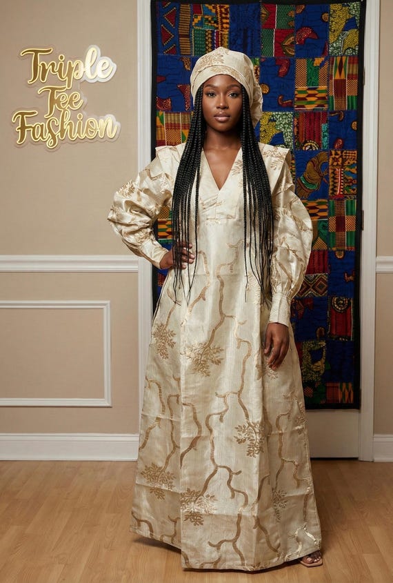 Cream & Gold Brocade Boubou Dress