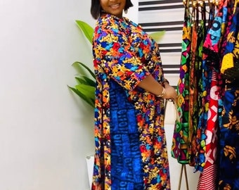 Robe africaine Ankara | Adire long danshiki | Caftan| Jalabiya| Tante riche | Robe nigériane | Robe de soirée| Taille unique | boubou grande taille