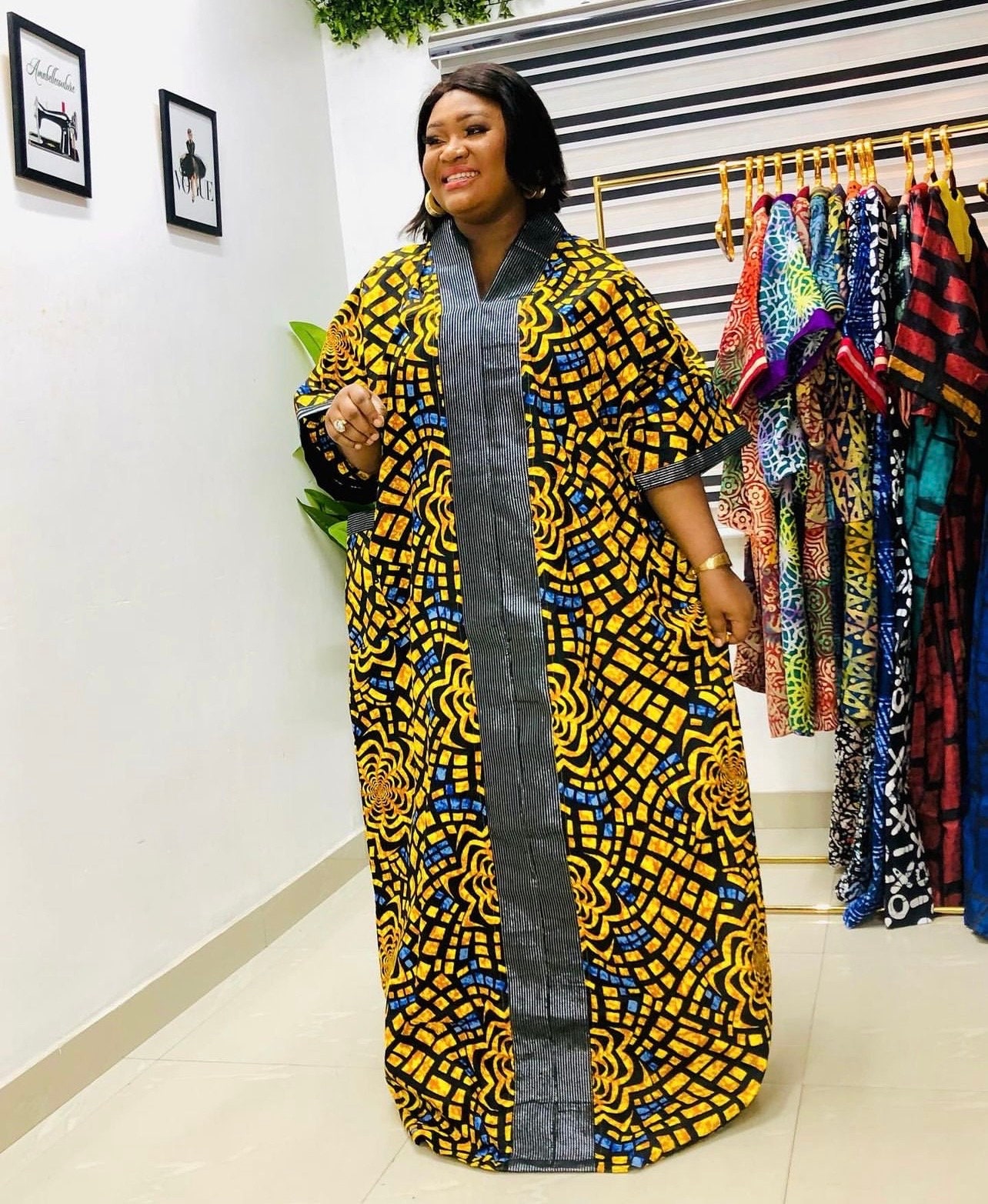 African Ankara boubou long danshiki Kaftan Jalabiya Adire Ankara Nigerian made Kaftan Modest dress Ramadan Rich Aunty