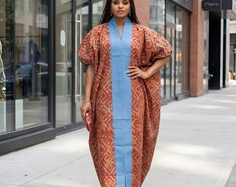 Handmade African Adire Batik Kaftan Dress | Nigerian Boubou