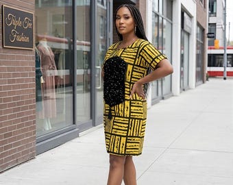 African Ankara short Dress | Nigerian Boubou Kaftan, Cotton