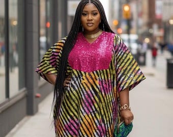 Afrikanischer Druck Kampala Boubou Kaftan | Ankara Paillettenkleid