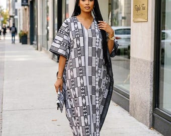 Authentic Akwete Boubou Dress with Scarf | African Kaftan, Traditional Nigerian Wear