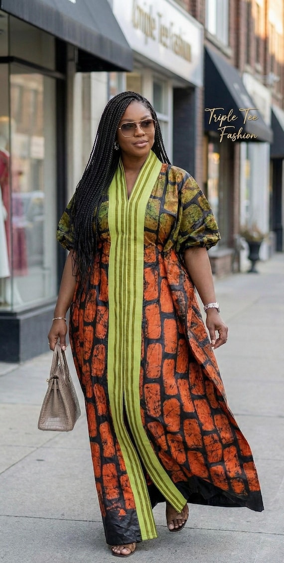 Handmade African Adire Batik Dress | Cotton Boubou Kaftan