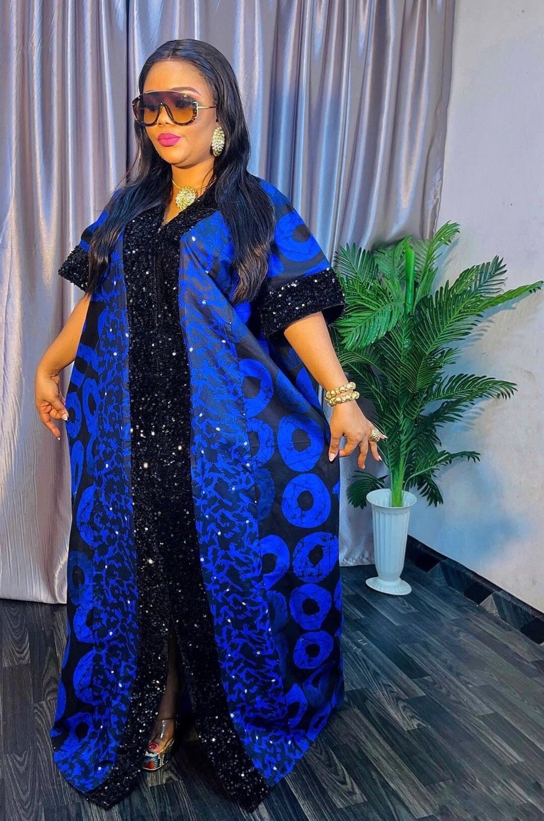 African Dress Adire Long Danshiki Kaftan Jalabiya Rich Aunty Nigerian ...