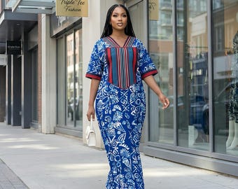 Afrikanisches Ankara Kaftan Kleid: Adire Aso Oke Boubou, Einheitsgröße