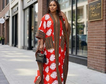 Handmade Ankara Brocade Kaftan Dress | African Print Boubou with Headtie