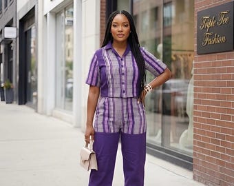 Authentic ASO OKE crop top and pants  | Nigerian Traditional Handwoven Fabric