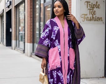 Handmade Ankara Brocade Kaftan Dress | African Print Boubou with Headtie