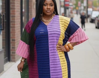 Aso Oke Boubou Kaftan – Abito lungo nigeriano fatto a mano, taglia unica