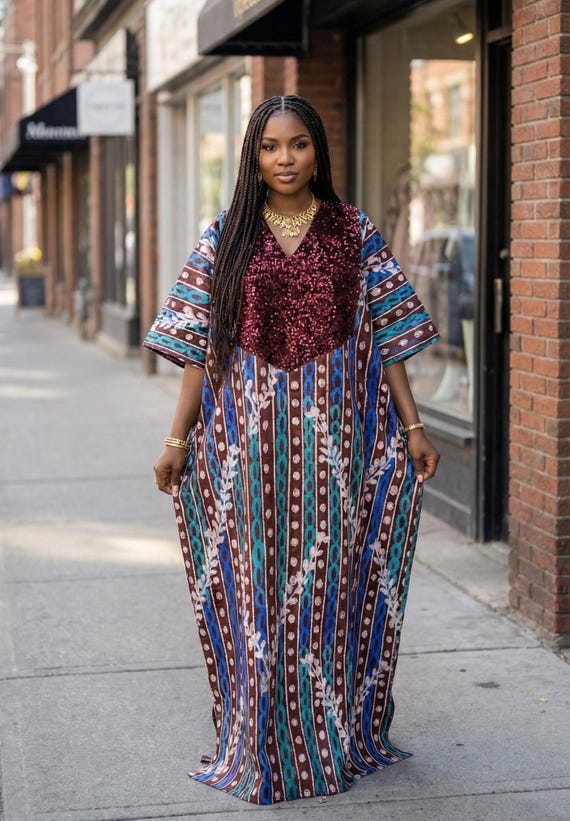 sequin kaftan dress Holographic Rose Gold Gown, Freesize is comfortable to wear African Kampala Sequin Kaftan Dress: