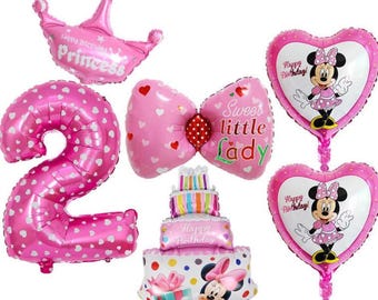 Globos de Minnie Mouse para el segundo cumpleaños: decoración rosa para fiesta (6 unidades)