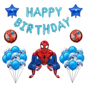 Geburtstagsballons mit Spiderman Airwalker und Geburtstagsbanner für Kinder Jungen Party Versorgung Dekorationen